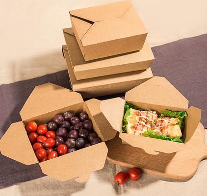 210 * 154mm Tek Kullanımlık Kraft Kağıt Öğle Yemeği Kutusu, Kare Bento Salata Kutusu