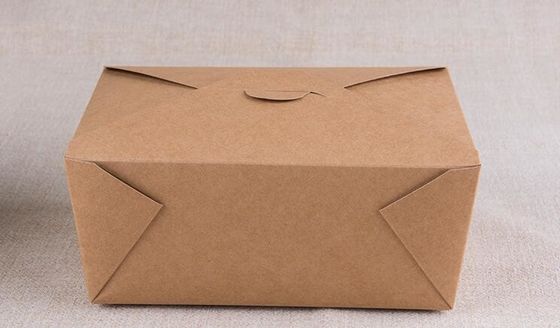 PE Film Kaplı Kraft Kağıt Öğle Yemeği Kutusu, 1100ml Yağ Geçirmez Tek Kullanımlık Ambalaj Kutusu