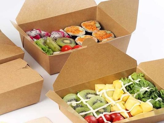18PE Bento Salata Öğle Yemeği Kutusu, Bir Kez Kraft Kağıt Ambalaj Kutusu