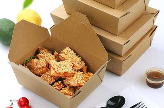 Sarı Fast Food ve Paket Servis Yiyecek Ambalajı Kraft Kağıt Öğle Yemeği Kutusu