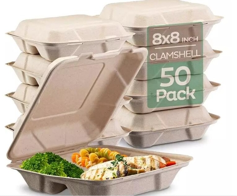 Take Away Gıda Kapları için Biyobozunur Şeker Kamışı Dikdörtgen Tek Kullanımlık Öğle Yemeği Kutusu