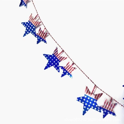 Büyük beş ucu yıldız Amerikan bayrağı süslemesi çelenk Noel ağacı süslemesi, Tel Çelenk Tatil Çubuk