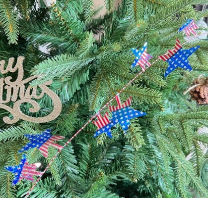 Büyük beş ucu yıldız Amerikan bayrağı süslemesi çelenk Noel ağacı süslemesi, Tel Çelenk Tatil Çubuk